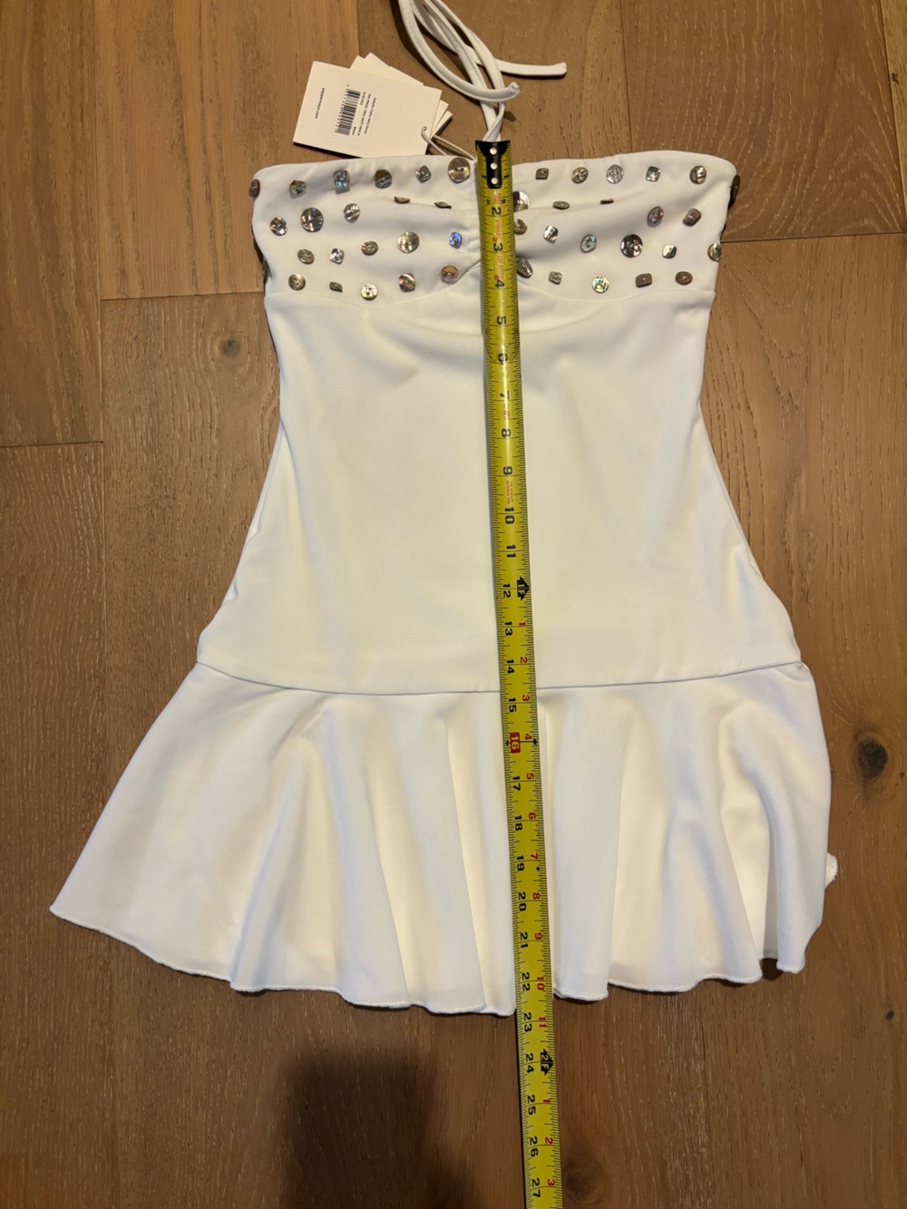 Peppermayo Sabelle Halter Mini Dress White XS 2 Button Embellished Iridescent - Picture 14 of 14